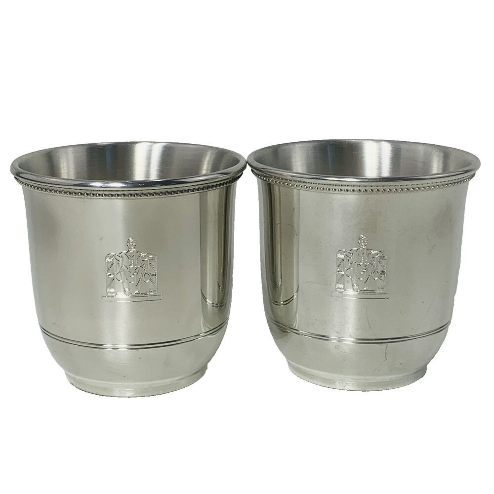 Salisbury Images of America 8 oz Pewter Cup Set of 2 Lincoln Memorial Beaded GUC